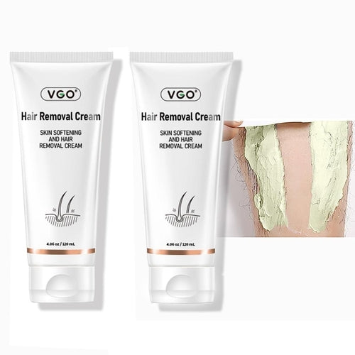 Two tubes of VGO Hair Removal Cream on a white background