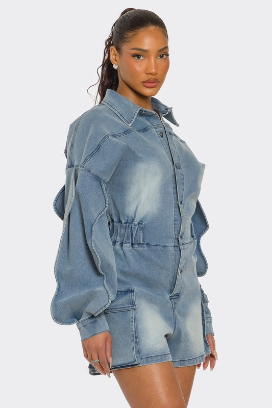 Sculpted Edge Denim Romper