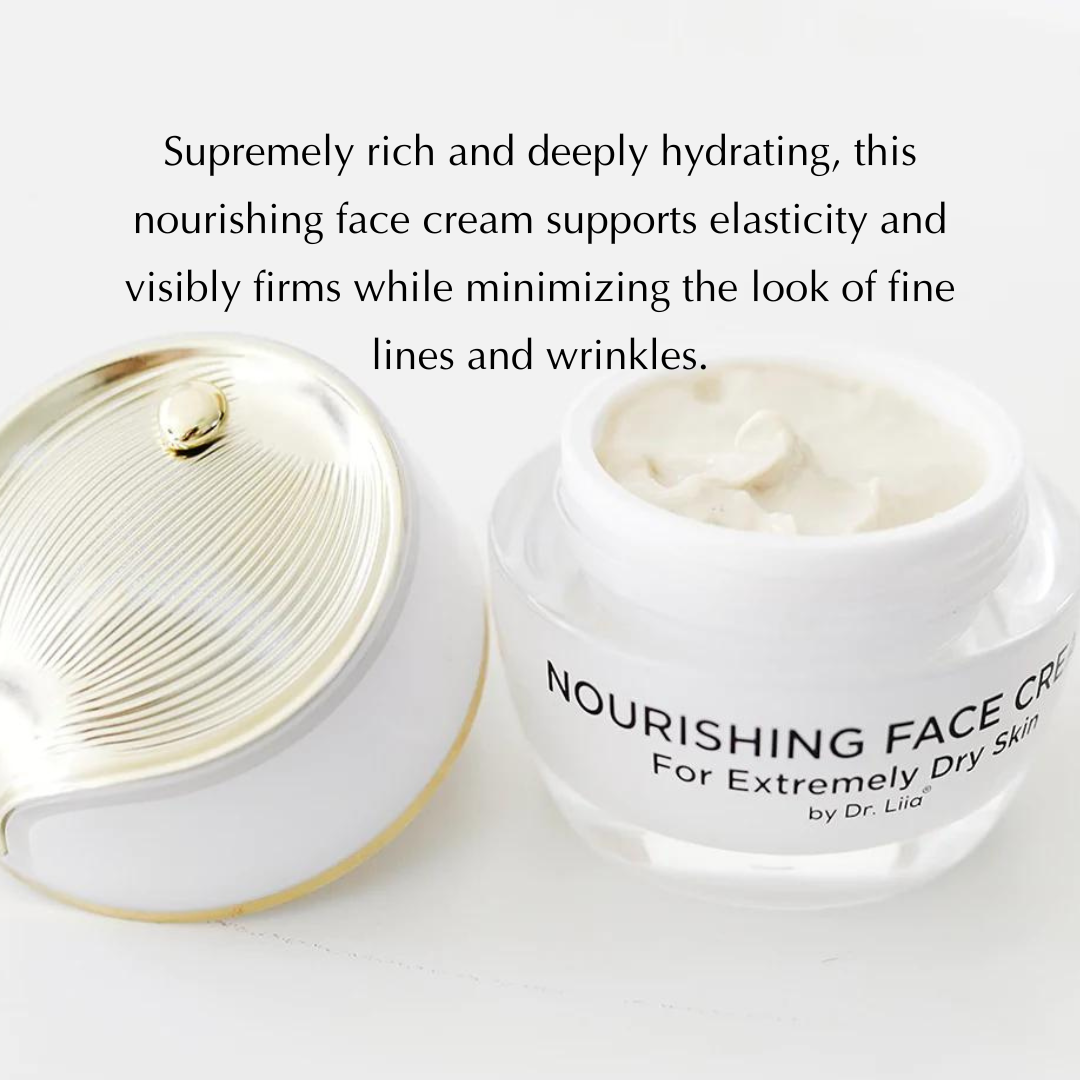 Nourishing face cream jar with text on a white background