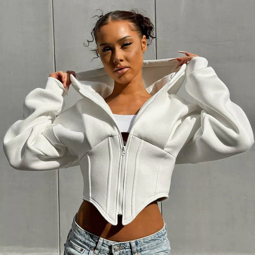 Zipper Hoodie Cardigan Y2K Ins Fashion Street Long Sleeve Corset Top