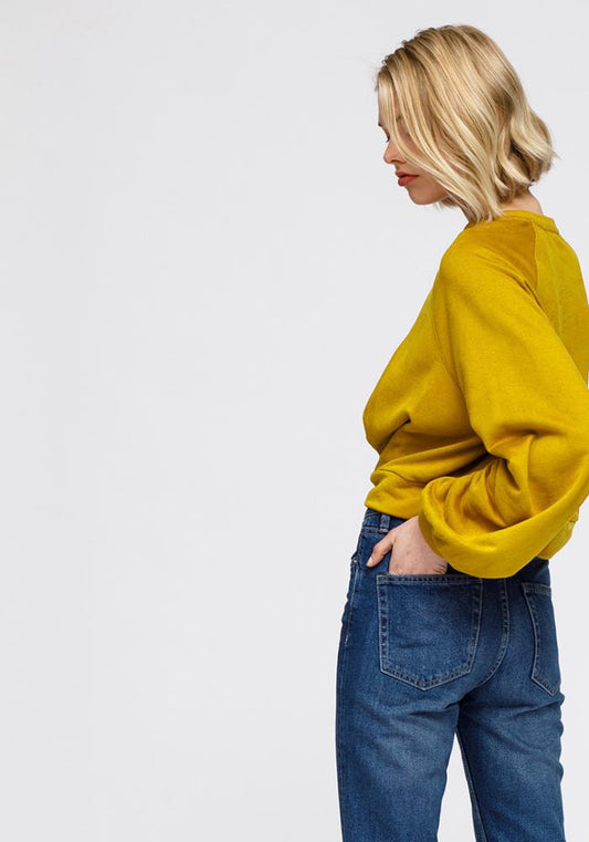 Women's Crewneck Ruched Sleeve Sweatshirt Top