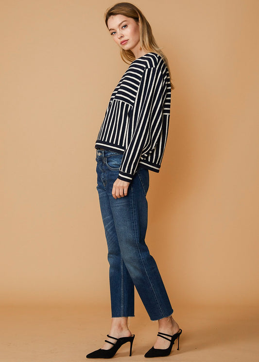 Stripe Dolman Sweatshirt in Midnight Stripe Top
