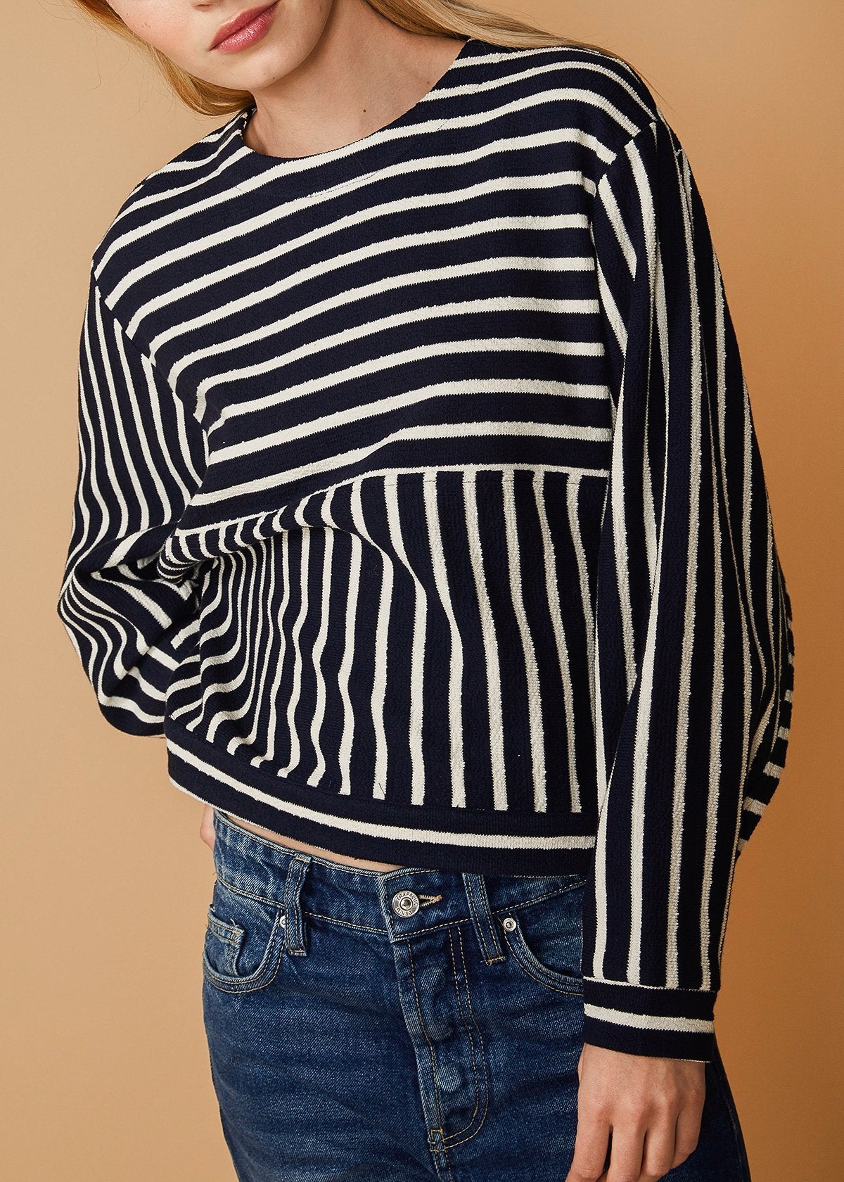 Stripe Dolman Sweatshirt in Midnight Stripe Top