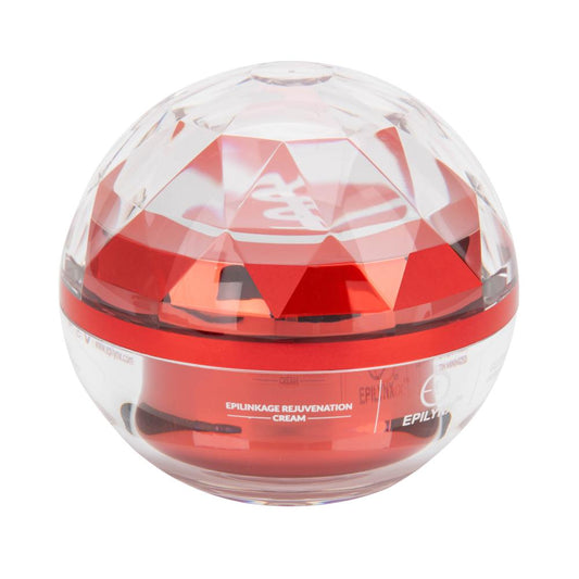 Clear container with red lid on a white background