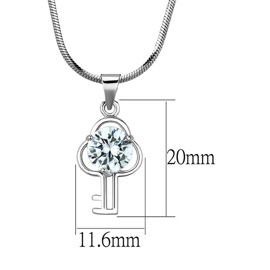 LO4161 - Rhodium Brass Chain Pendant with AAA Grade CZ in Clear