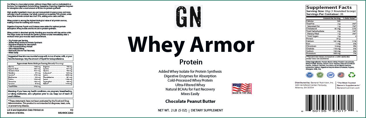 2lb Whey Armor Protein Chocolate Peanut Butter