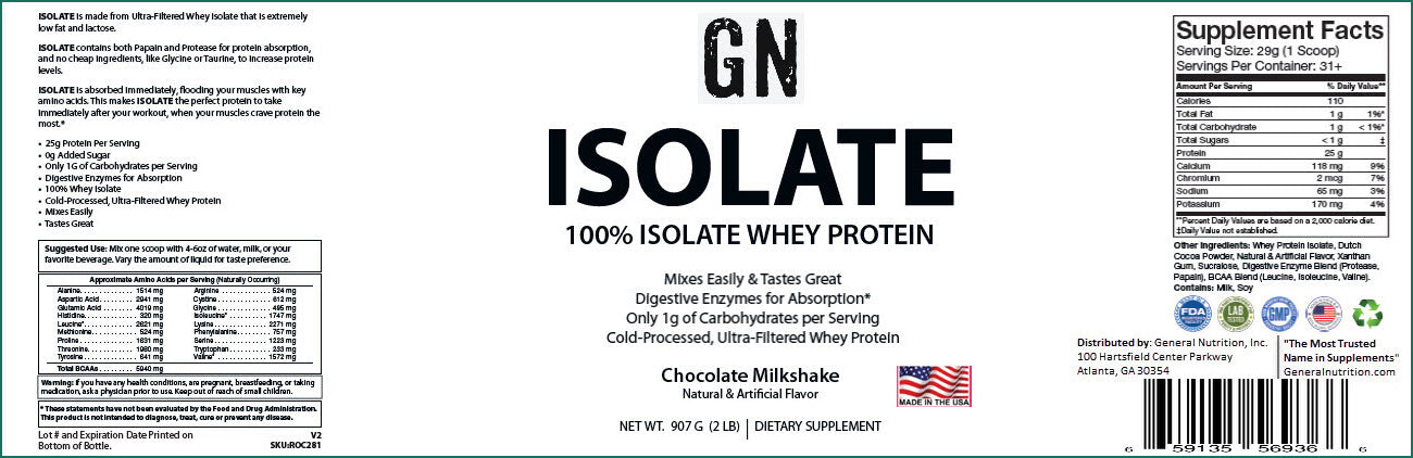 2lb 100% Whey Isolate Chocolate – 31 serv