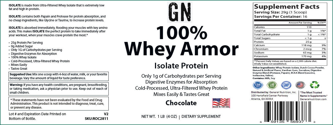 1lb 100% Whey Armor Isolate Protein Chocolate