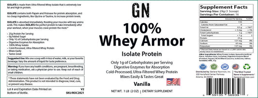 1lb 100% Whey Armor Isolate Protein Vanilla
