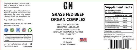 Grass Fed Beef Organ Complex – Ancestral Superfood – Desiccated Liver, Heart, Kidney, Pancreas, Spleen