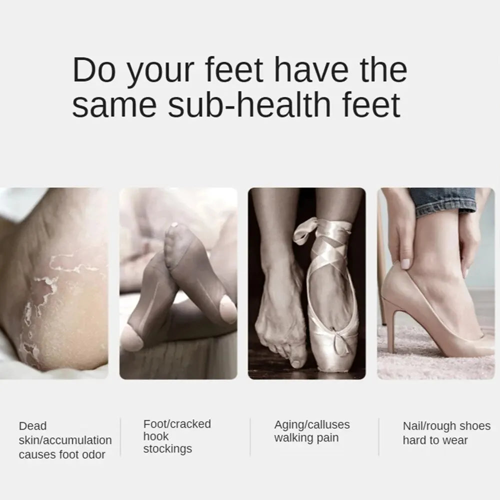 Advertisement for foot care products showing images of feet with various issues and text prompting foot health.