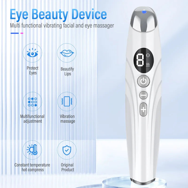 Eye beauty device with digital display on a light blue background