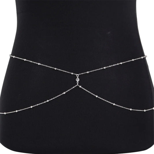 Clear Rhinestone Beaded Belly Chains For Women Gold Silver Color Metal