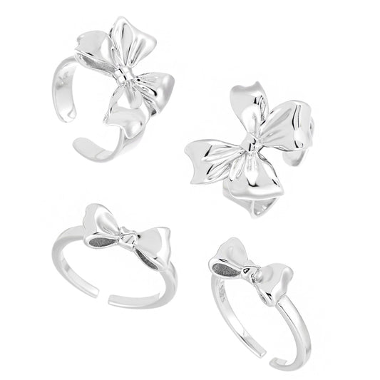 Girl Sweet Beautiful Bow-Knot 925 Sterling Silver Adjustable Ring