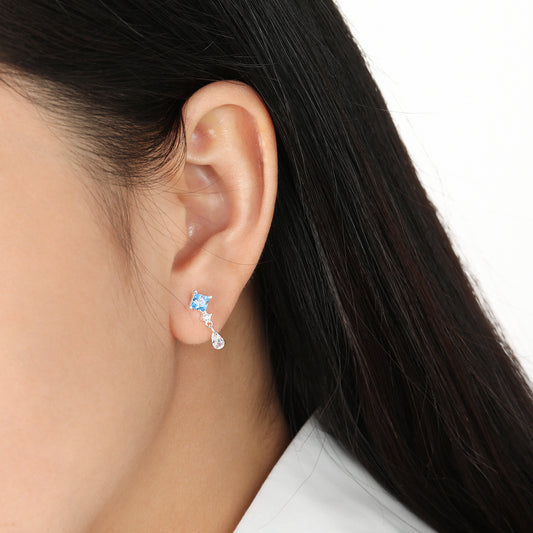 Geometry Blue Rhombus CZ 925 Sterling Silver Waterdop Dangling Earrings