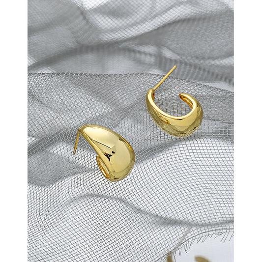 minimalist and versatile geometric oval smooth texture S925 pure silver ear nail female