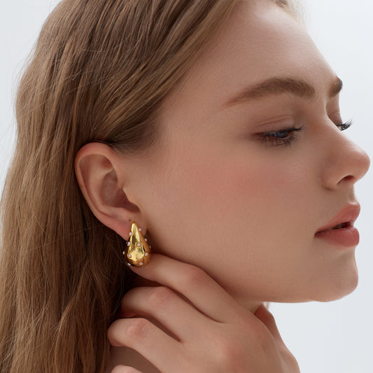 Women Mini Shell Pearls Waterdrop 925 Sterling Silver Electroforming Stud Earrings