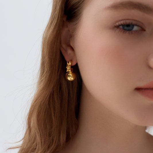 Fashion Jewelry Chunky Electroforming Hollow Light Large Round Ball 999 Sterling Silver Statement Stud Earrings