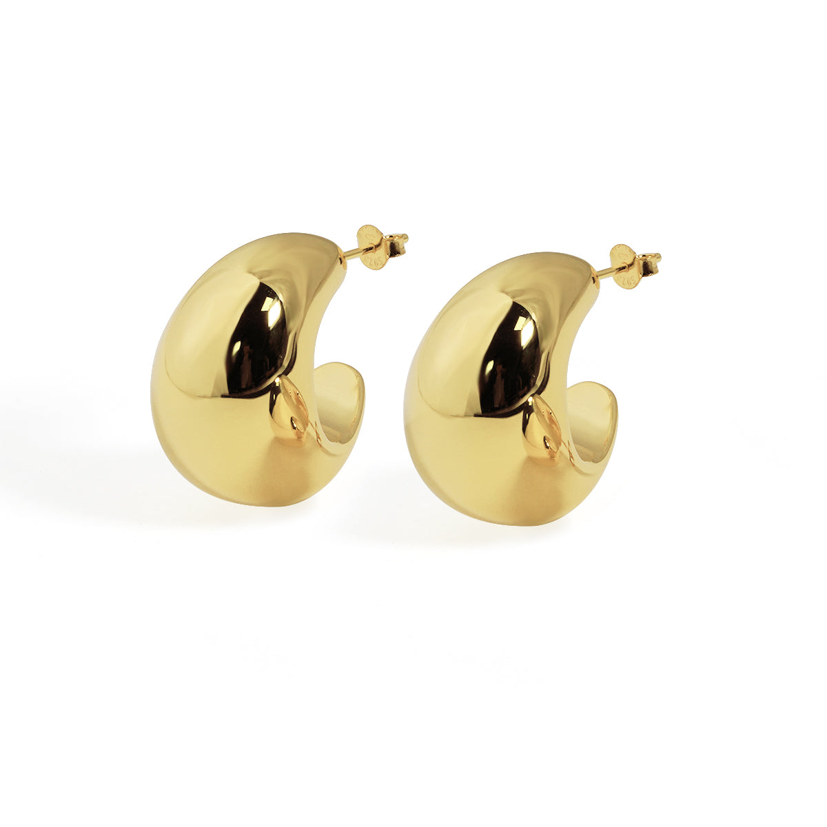 Fine Jewelry Women Crescent Moon Classic Minimalist Chunky S999 Steling Silver Electroforming Gold Plated Statement Earrings