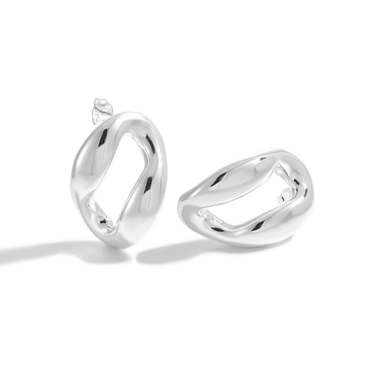 Women Fashion Jewelry Unique 999 Pure Silver Geometry Small Hollow Irregular Circle Electroforming Lightweight Stud Earrings (Pre-Sale)