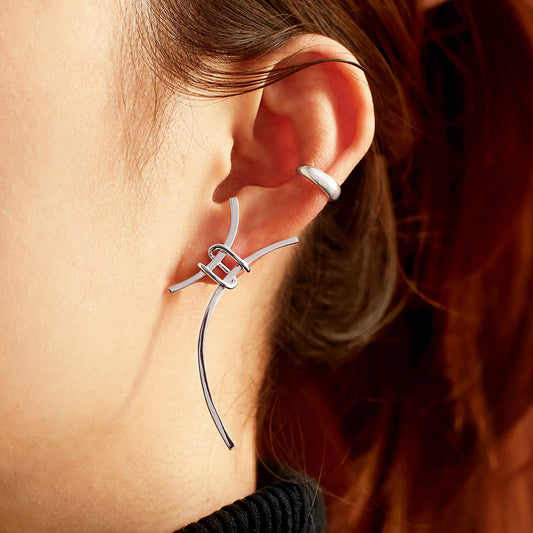 Party Exaggerated H Letter 925 Sterling Silver Stud Earrings