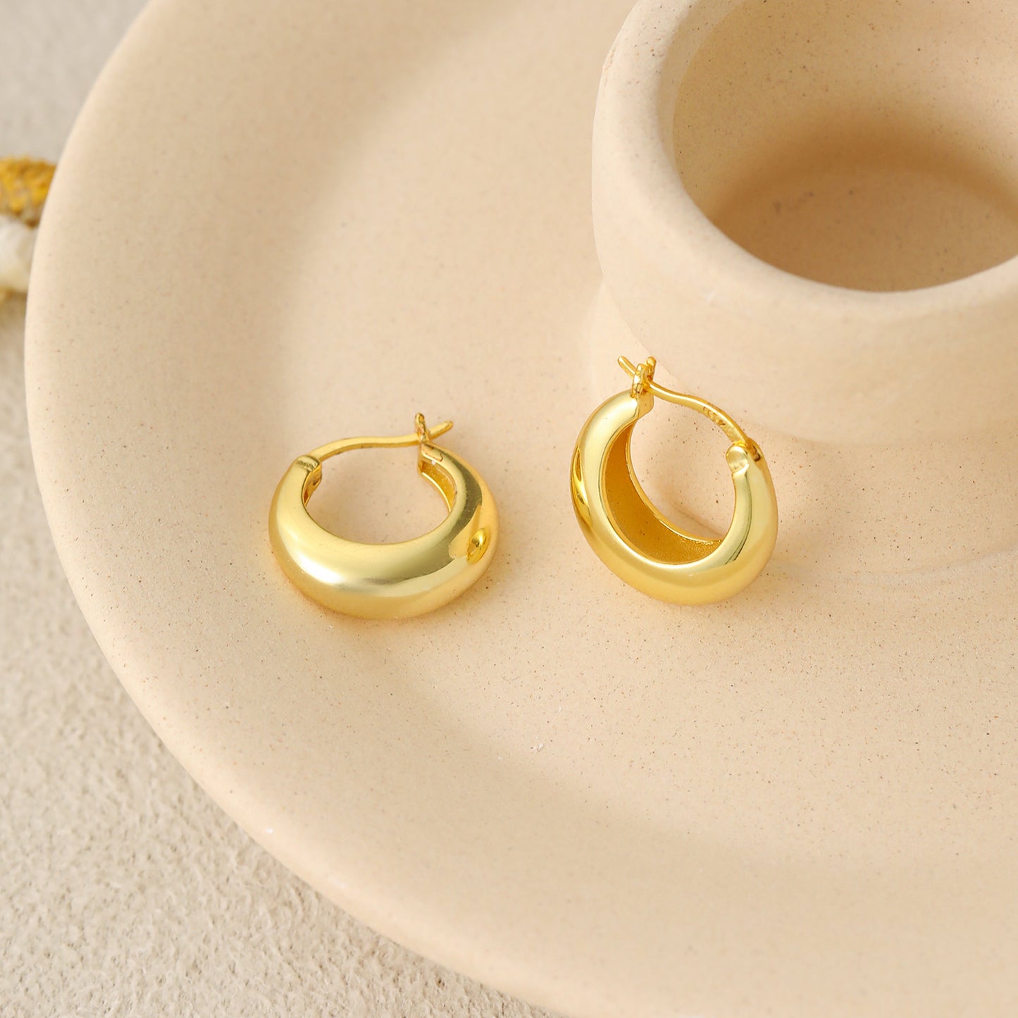 Geometry Round Circle 925 Sterling Silver Hoop Earrings