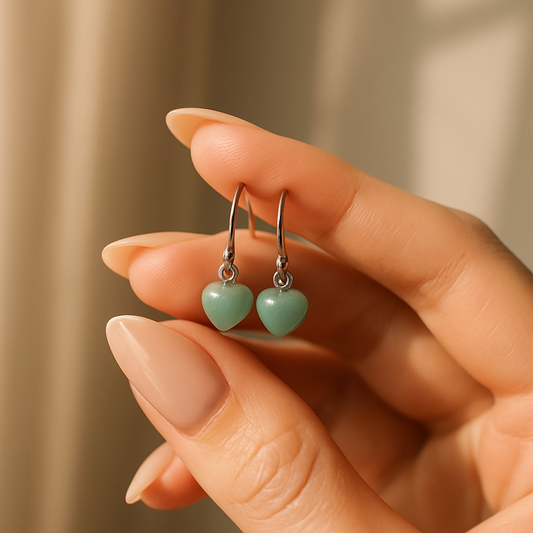 Handmade Heart Earrings with Green Aventurine