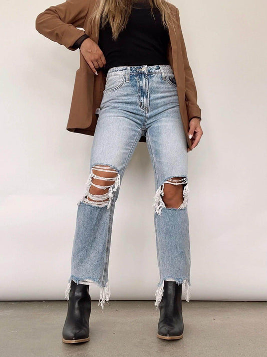 UrbanEase™ High Waist Bottom Loose Straight Trousers Women Jeans