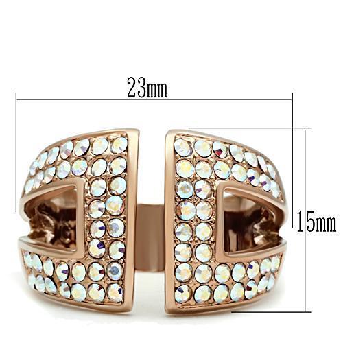 GL222 - IP Rose Gold(Ion Plating) Brass Ring with High Grade Crystal