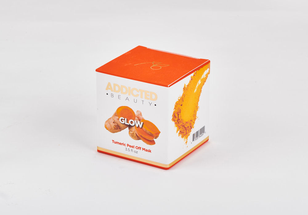 Box of Addicted Beauty Glow Tumeric Peel Off Mask on a white background