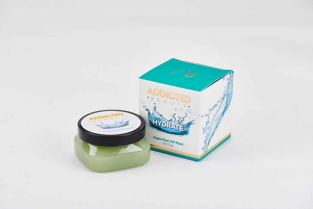 Jar of skincare product with 'Addicted' packaging on a white background