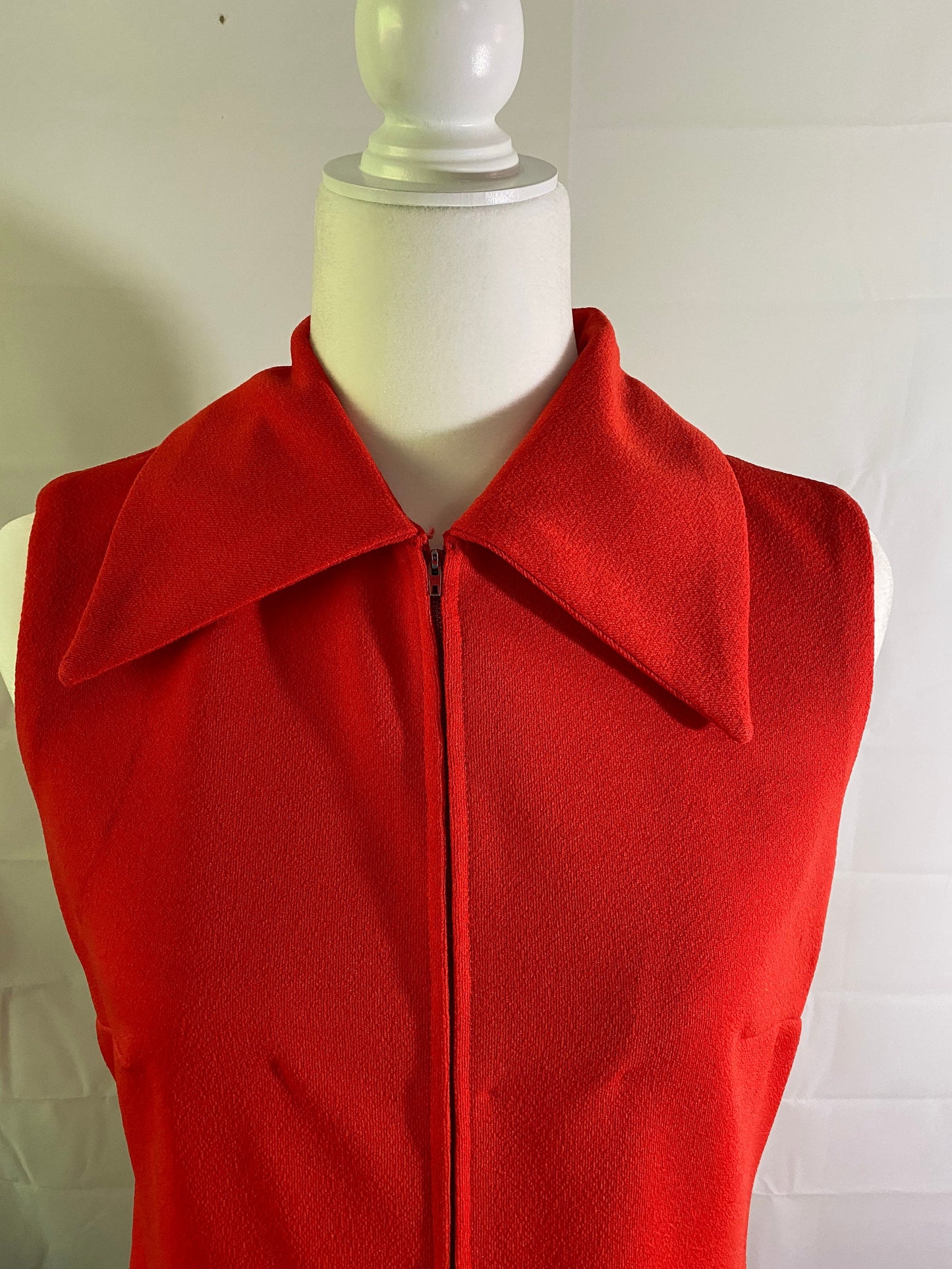 Vintage Red Polyester Drop Waist Pleated Shift Dress sz 13/14