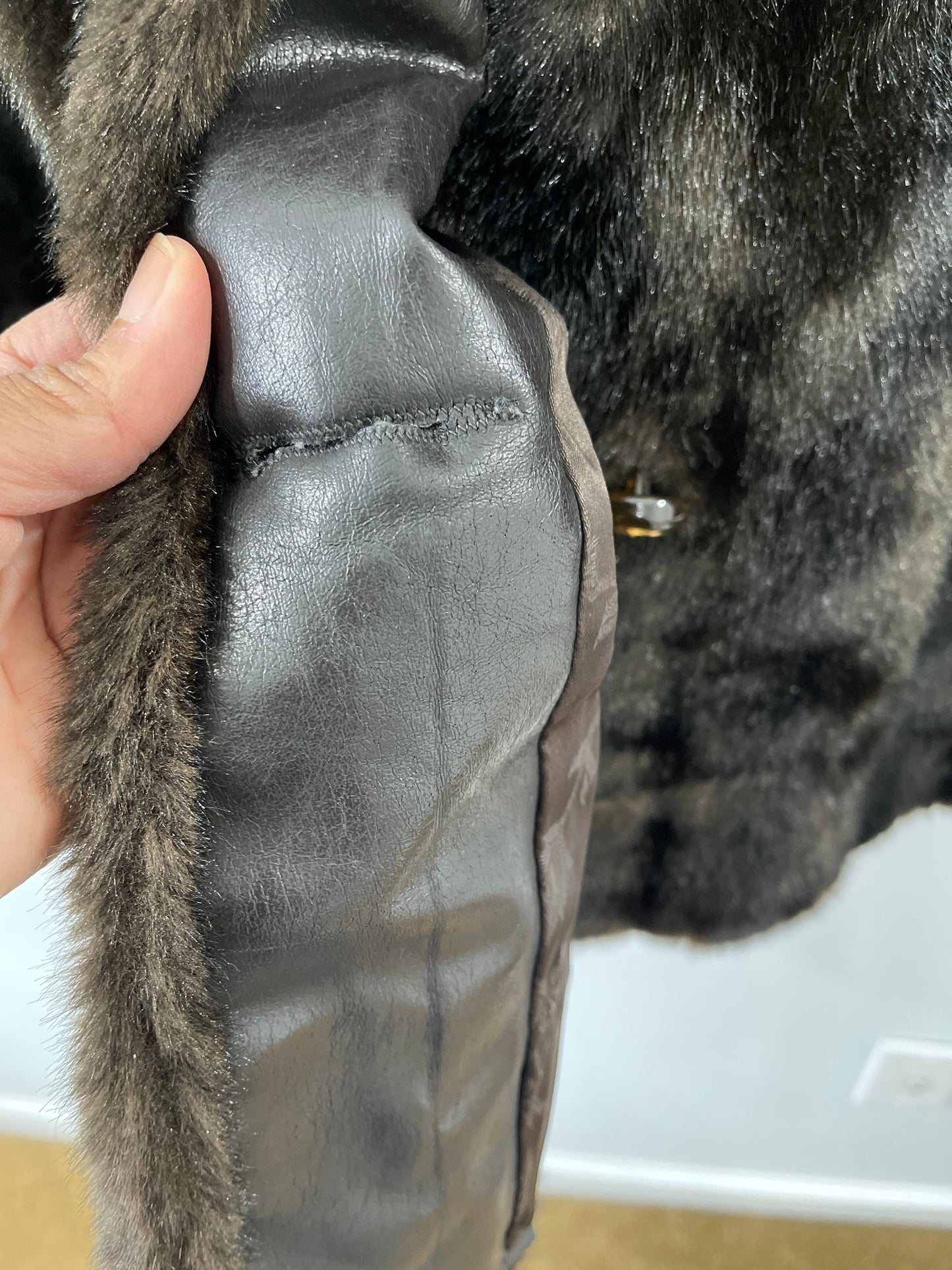Vtg 80’s Faux Fur Dark Chocolate Brown Mink Coat Sz L/XL