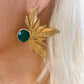 Turkish Vintage Leaf Green Quartz Gold Plated Earrings