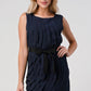 Women's Sleeveless Pleated Shift Dress with Waist Tie