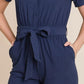 Lime 'N' Chili Collared Button Down Romper with Tie Belt