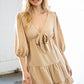 Beige Flow V Neck Knotted Babydoll Woven Dress