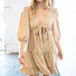 Beige Flow V Neck Knotted Babydoll Woven Dress