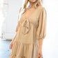 Beige Flow V Neck Knotted Babydoll Woven Dress
