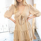 Beige Flow V Neck Knotted Babydoll Woven Dress