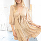 Beige Flow V Neck Knotted Babydoll Woven Dress