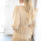 Beige Flow V Neck Knotted Babydoll Woven Dress