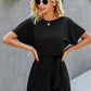 Boat Neck Short Sleeve Waist Tie Loose Romper