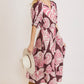 Umgee Full Size Printed Notched Puff Sleeve Midi Dress Plus Size