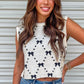 White Bow Pattern Buttoned Side Cropped Top Sweater Vest