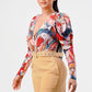 Kimono chiffon multi print long sleeve romper