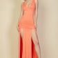 Plunge Neck Thigh Split Dress