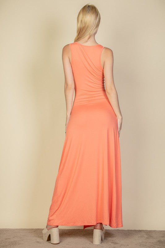 Plunge Neck Thigh Split Dress