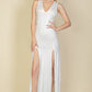 Plunge Neck Thigh Split Dress