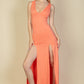 Plunge Neck Thigh Split Dress